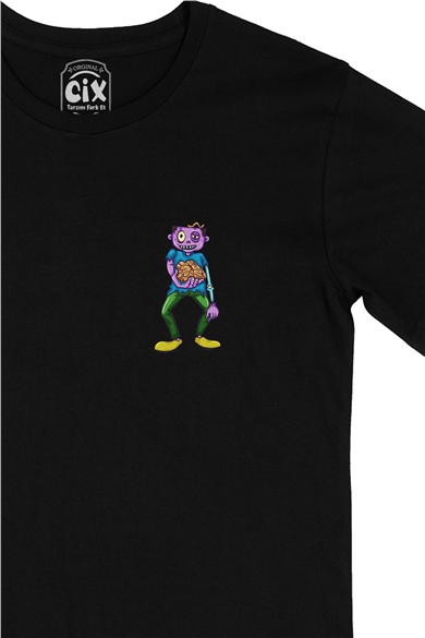 Zombies Boy Cep Logo Tasarımlı Siyah Tişört