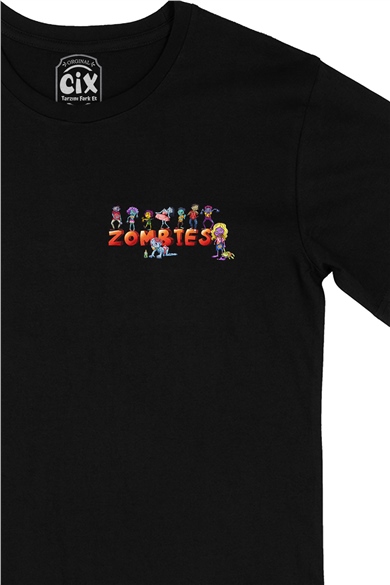 Zombies Cep Logo Tasarımlı Siyah Tişört