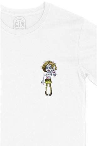 Zombies Girl Cep Logo Tasarımlı Beyaz Tişört