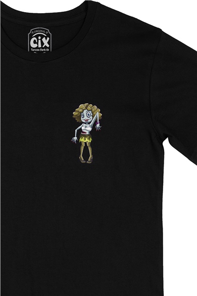 Zombies Girl Cep Logo Tasarımlı Siyah Tişört