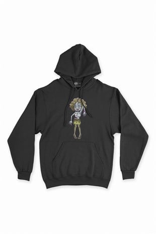 Zombies Girl Siyah Kapşonlu Sweatshirt Hoodie