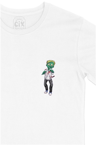 Zombies Son Cep Logo Tasarımlı Beyaz Tişört