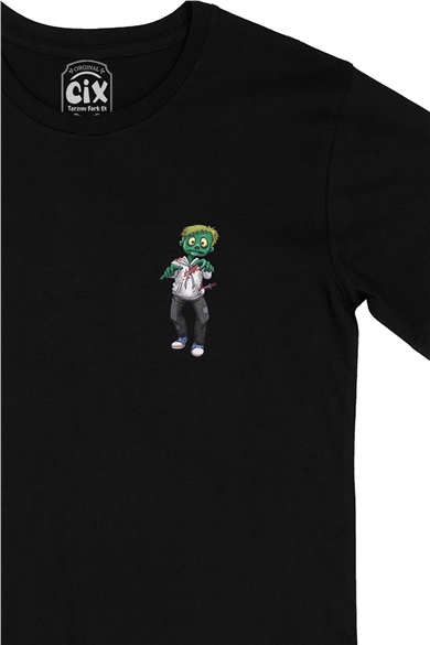 Zombies Son Cep Logo Tasarımlı Siyah Tişört