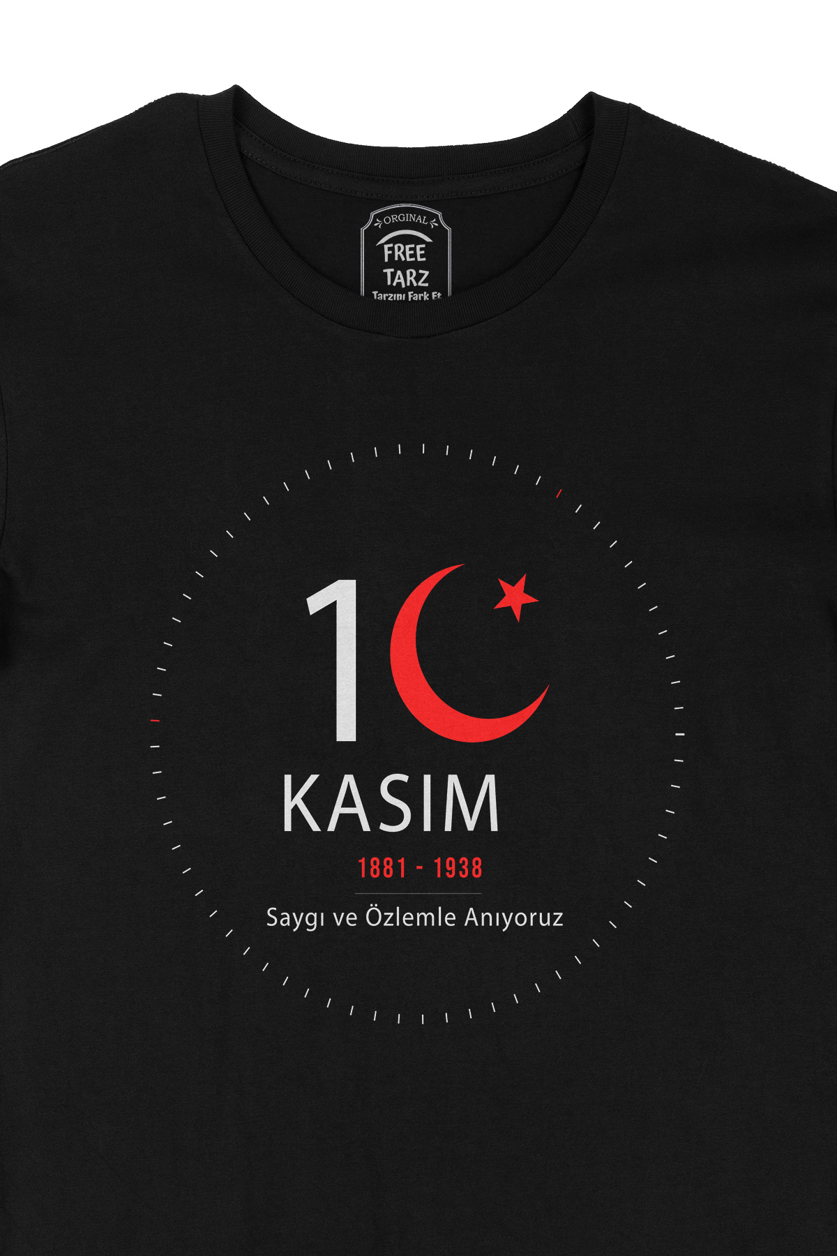 10 Kasım Atatürk Saygı ve Özlemle Anıyoruz Büyük Baskılı Siyah Tişört 10 Kasım Atatürk Saygı ve Özlemle Anıyoruz Büyük Baskılı Siyah Tişört - Ücretsiz Kargo