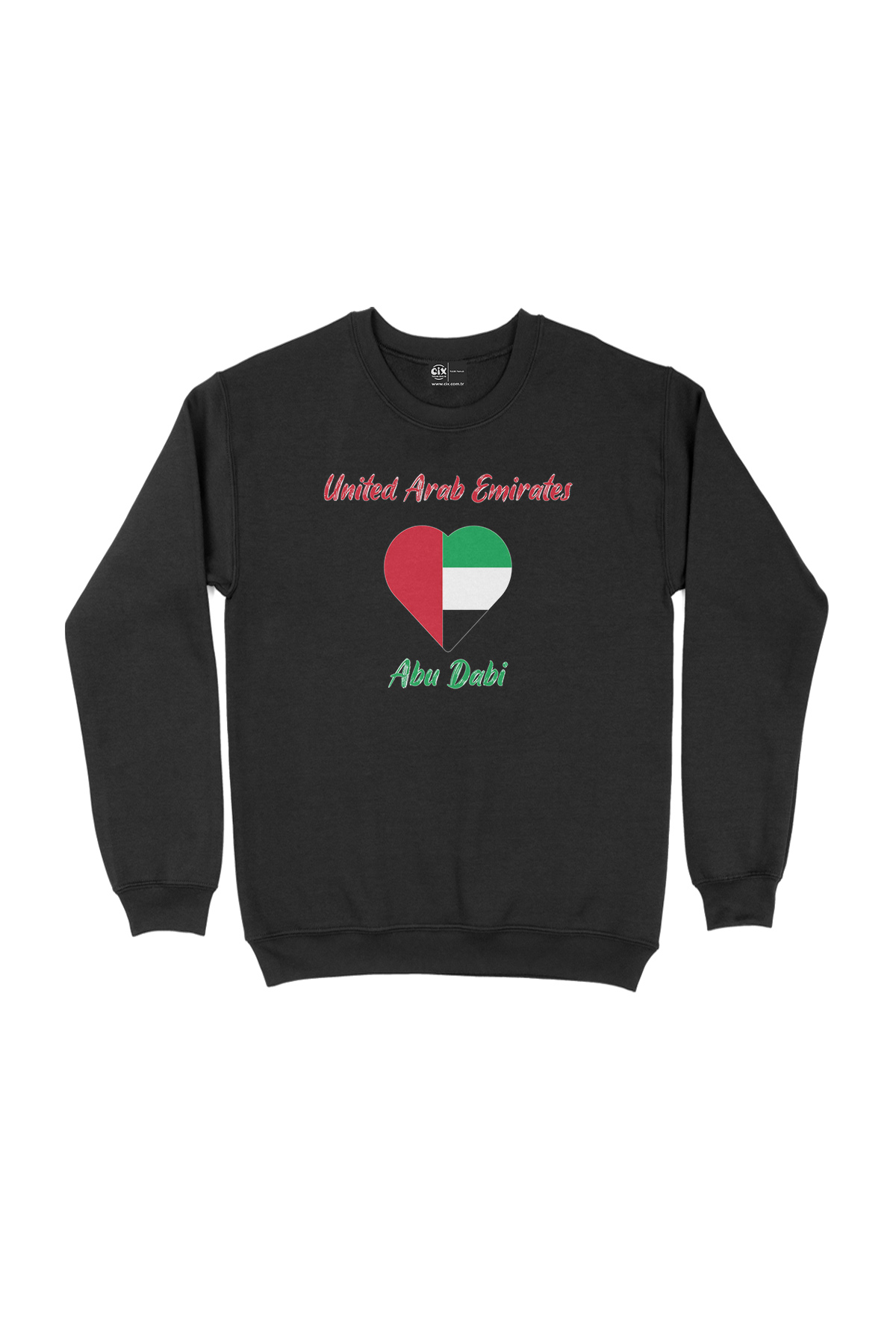 Abu Dabi Bayraklı Kalpli Siyah Sweatshirt