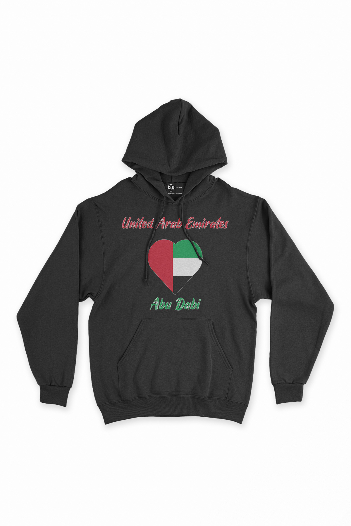 Abu Dabi Bayraklı Kalpli Siyah Sweatshirt Hoodie