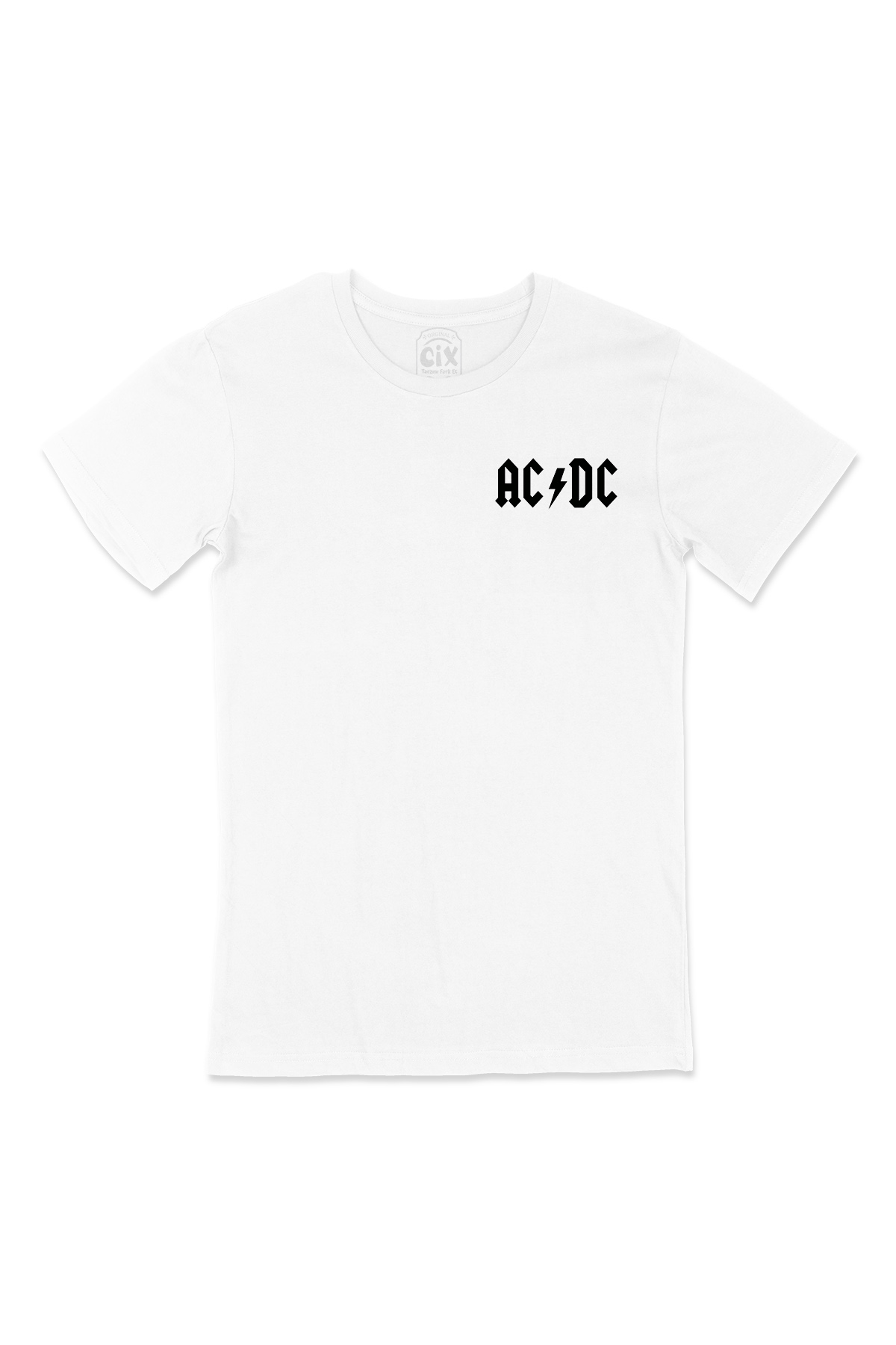 AC DC Siyah Logolu Cep Logo Tasarımlı Beyaz Tişört