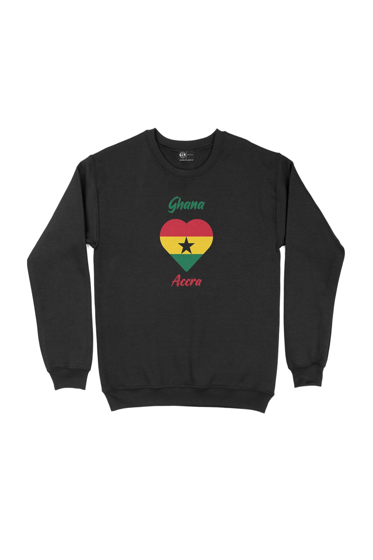 Accra Gana Bayraklı Kalpli Siyah Sweatshirt