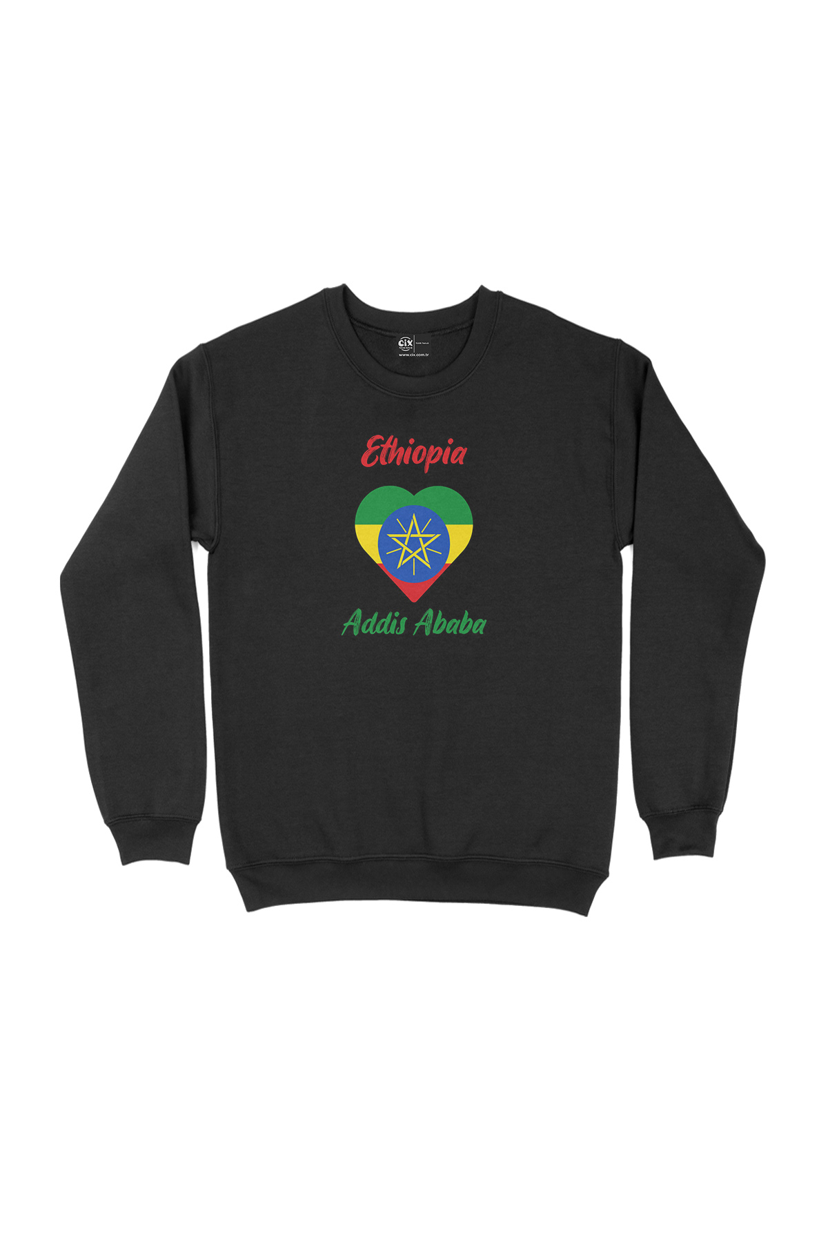 Addis Ababa Etiyopya Bayraklı Kalpli Siyah Sweatshirt