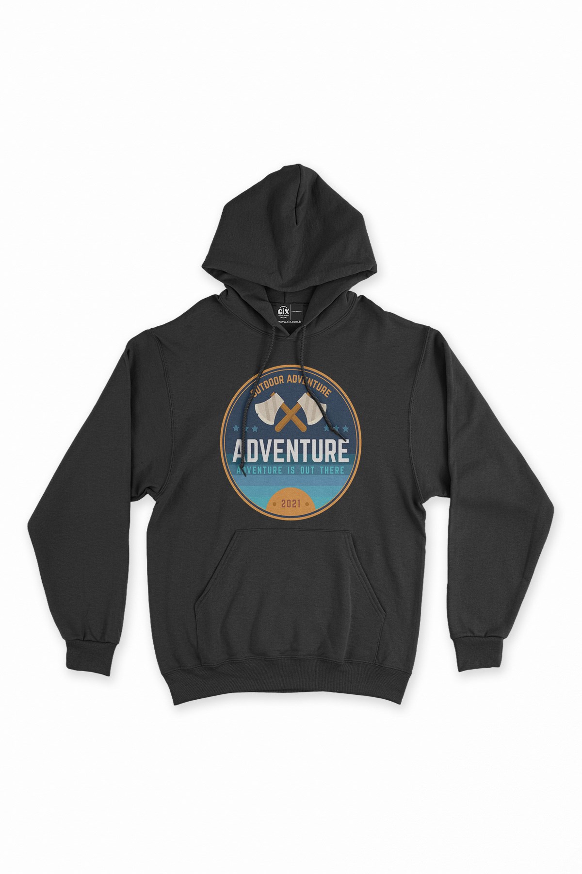 Adventure 2021 Siyah Kapşonlu Sweatshirt Hoodie