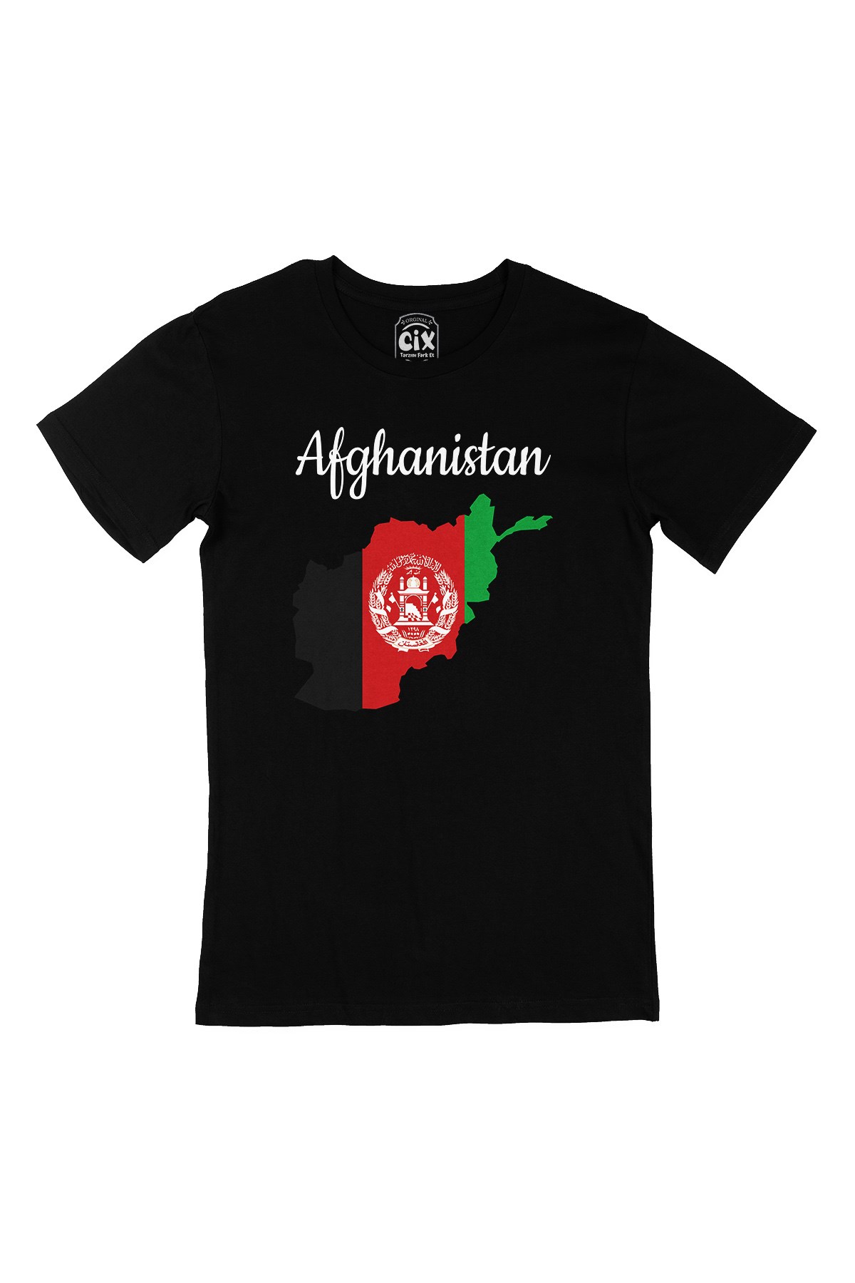 Afganistan Haritalı ve Bayraklı Siyah Tişört