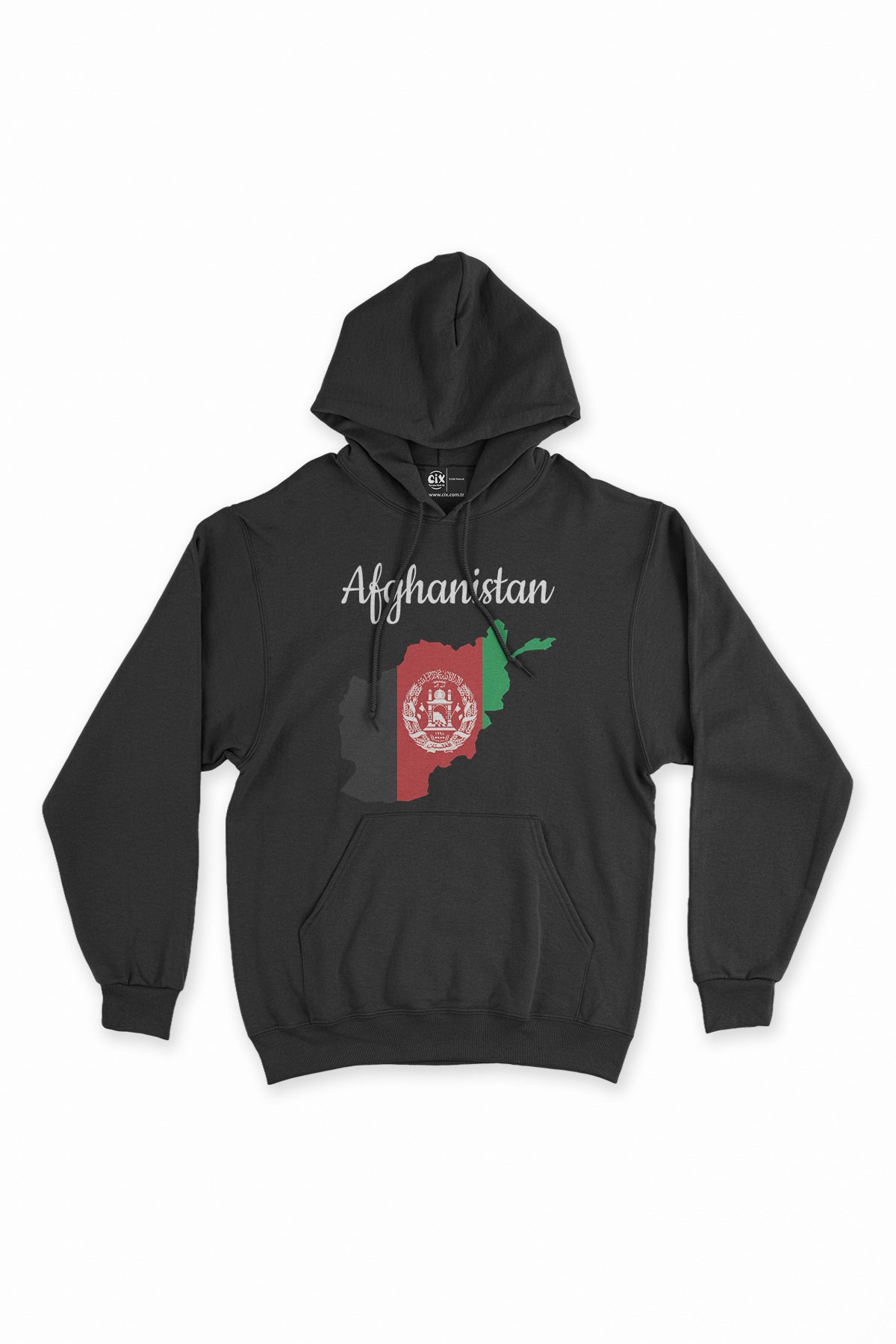 Afganistan Haritalı ve Bayraklı Siyah Kapşonlu Sweatshirt Hoodie