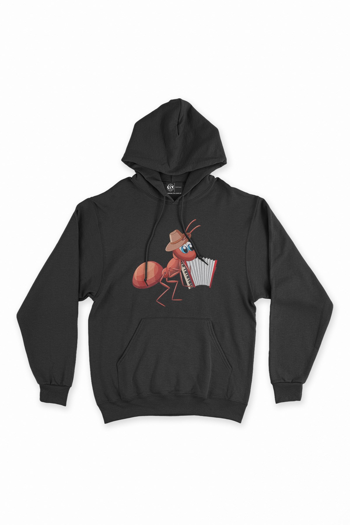 Akordeon Çalan Karınca  Siyah Kapşonlu Sweatshirt Hoodie