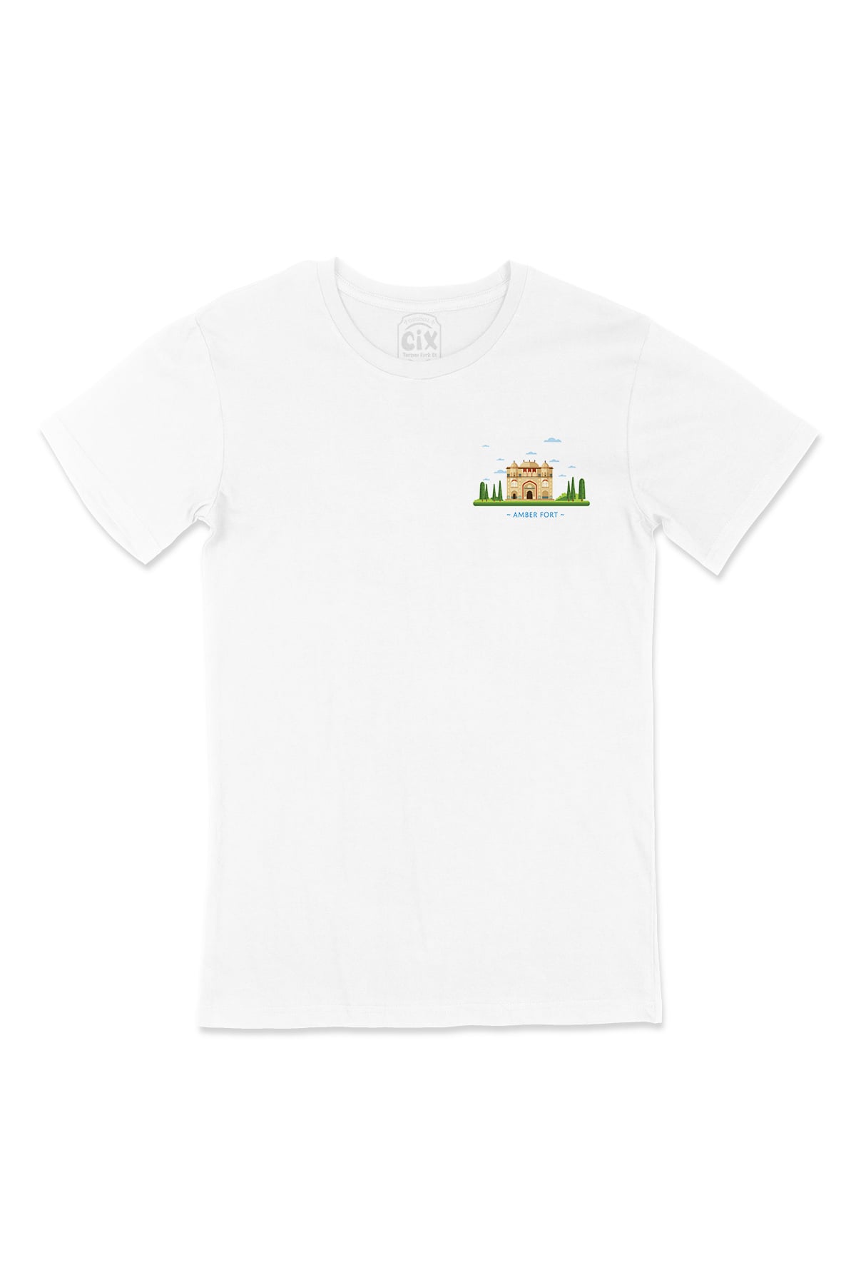 Amber Fort Kalesi Cep Logo Tasarımlı Beyaz Tişört