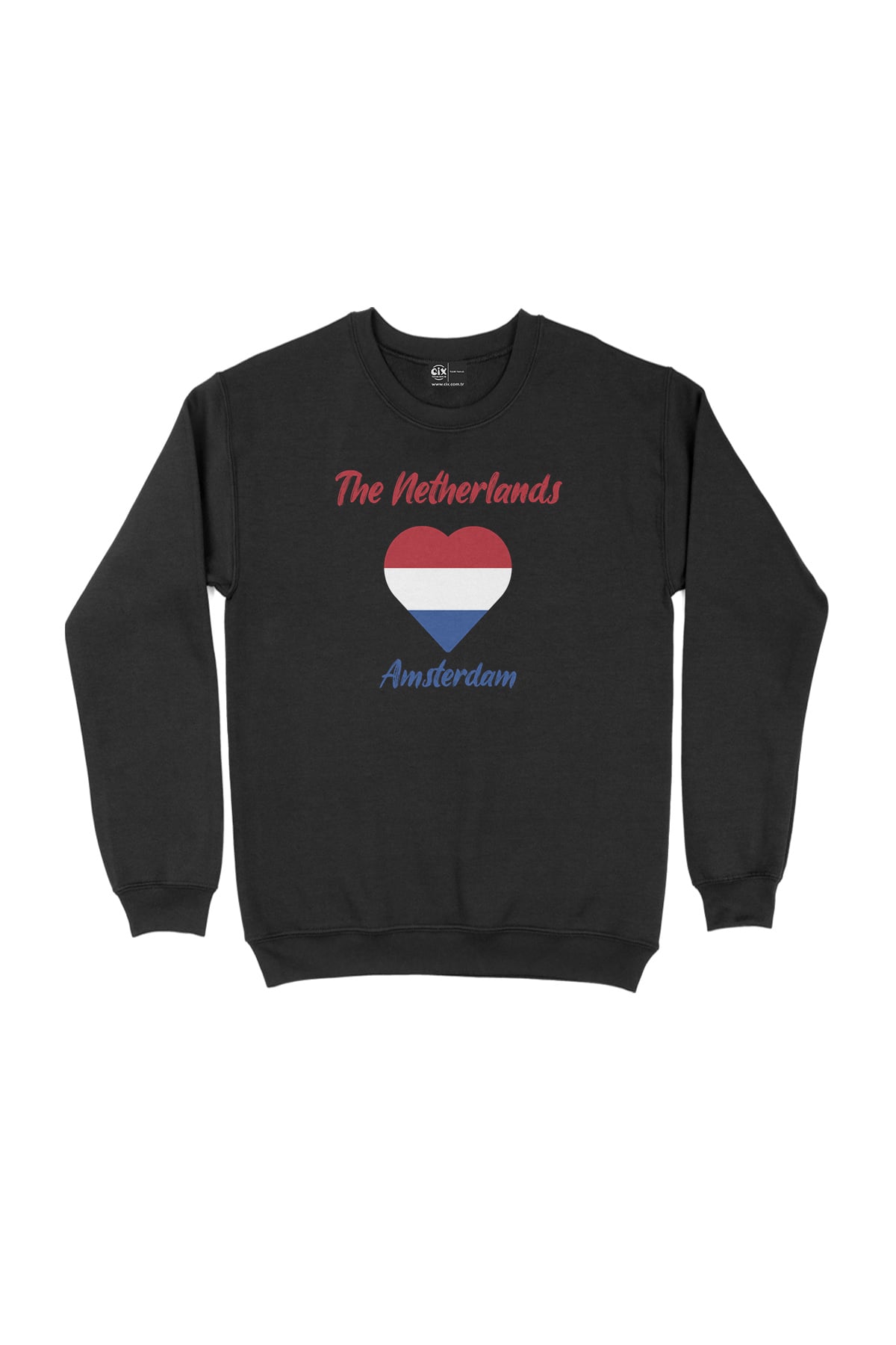 Amsterdam Hollanda Bayraklı Kalpli Siyah Sweatshirt
