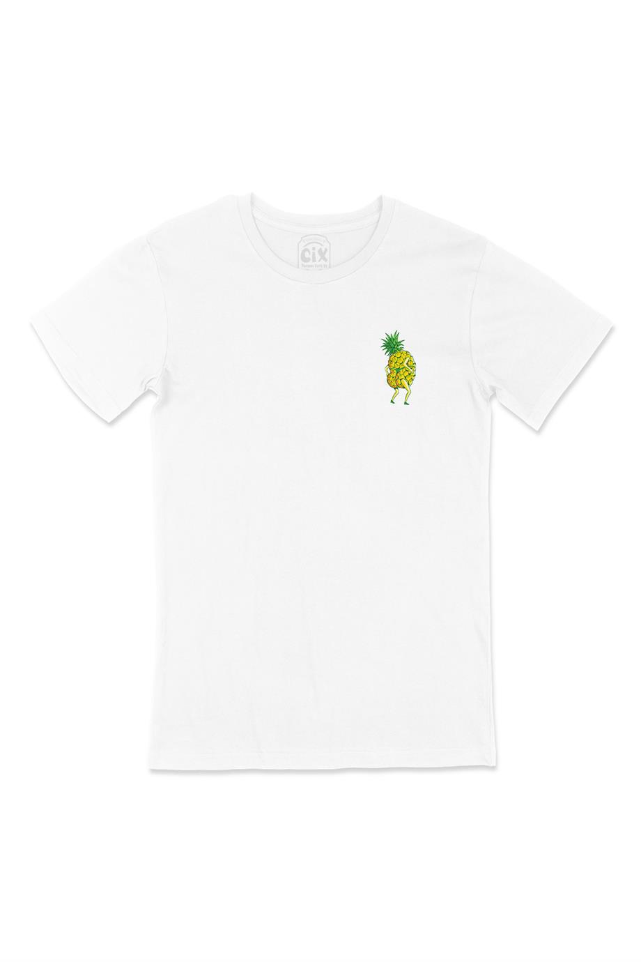 Ananas Girl Cep Tasarım Baskılı Beyaz Tişört