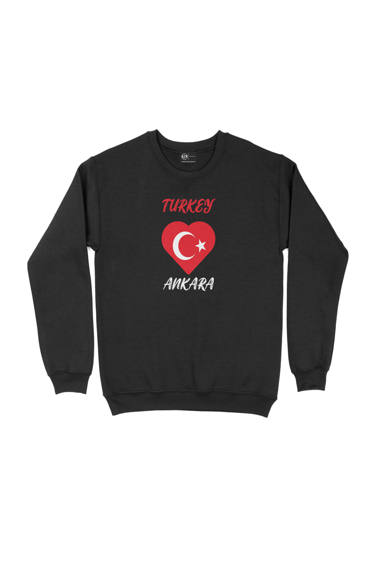 Ankara Türkiye Bayraklı Kalpli Siyah Sweatshirt