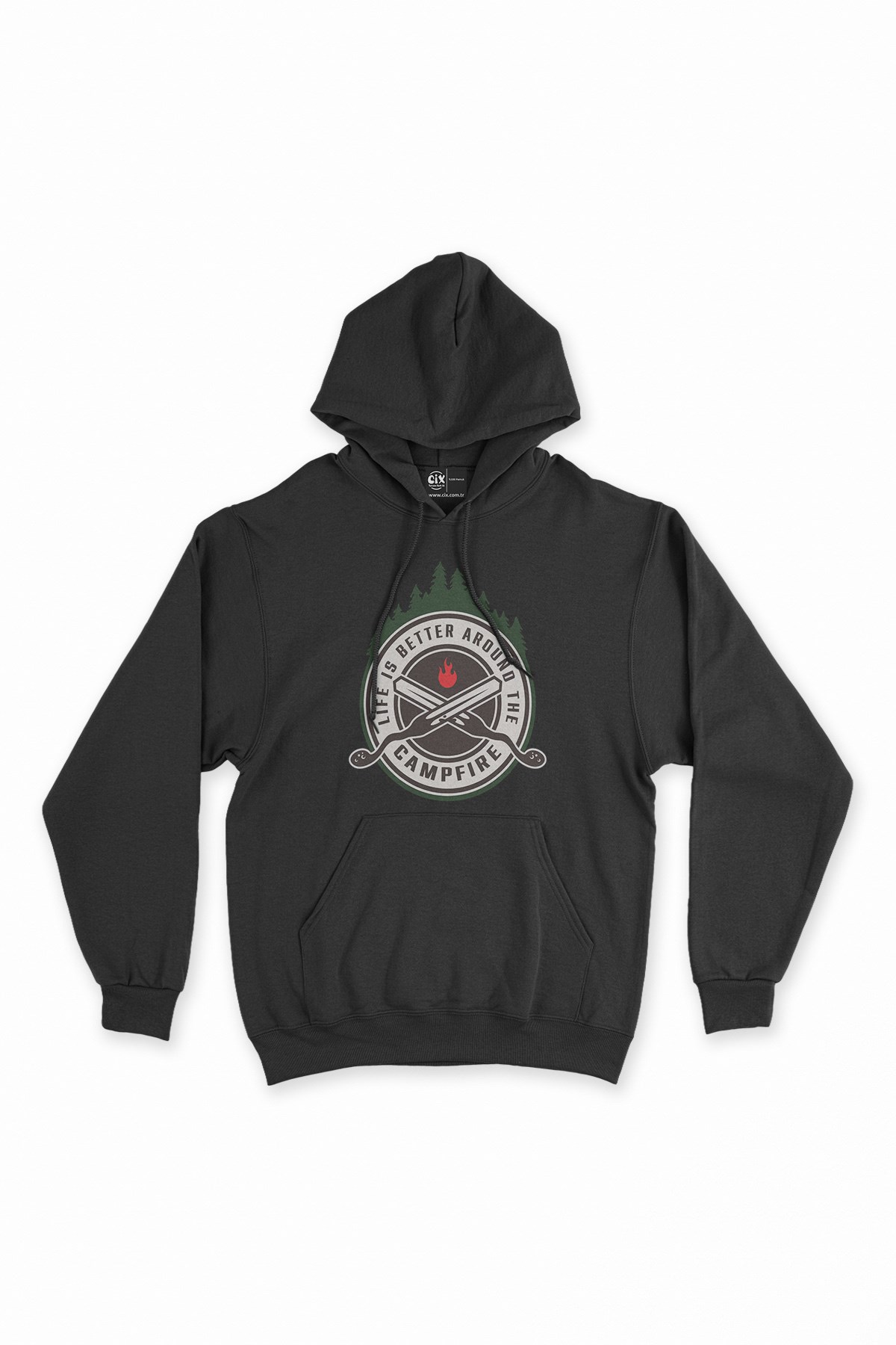 Around The Campfire Siyah Kapşonlu Sweatshirt Hoodie