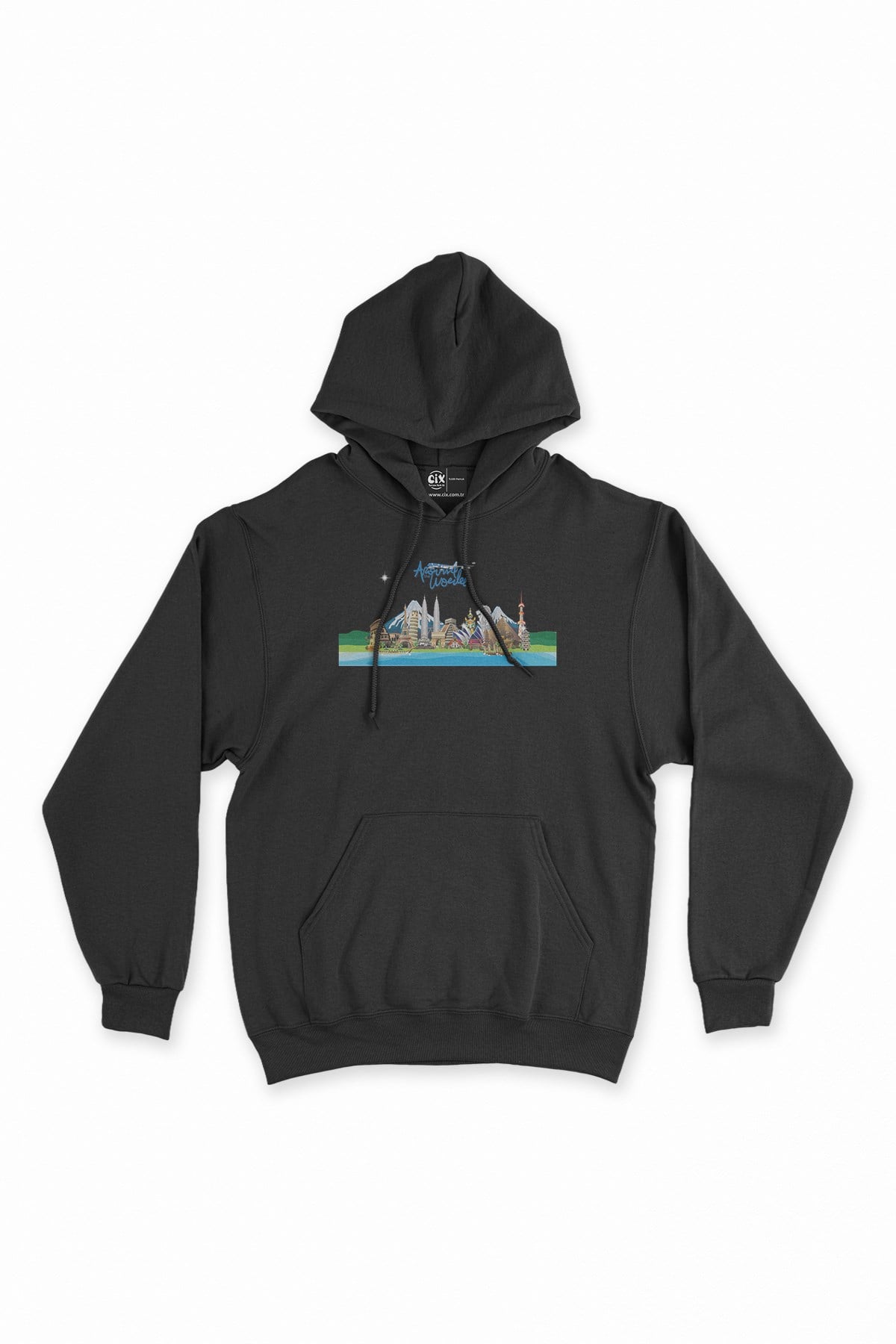 Around The World Siyah Kapşonlu Sweatshirt Hoodie