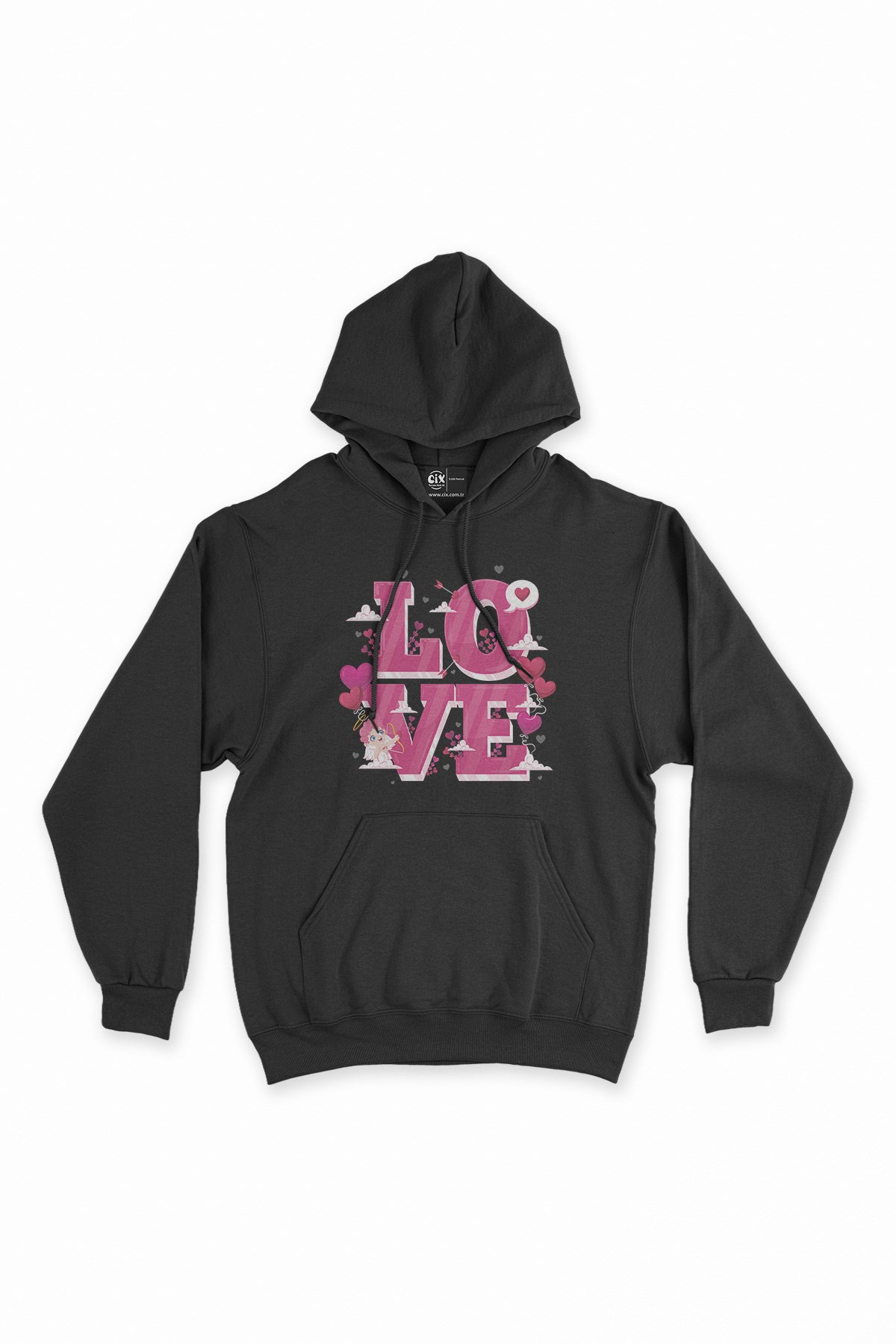 Aşk Meleği Siyah Kapşonlu Sweatshirt Hoodie