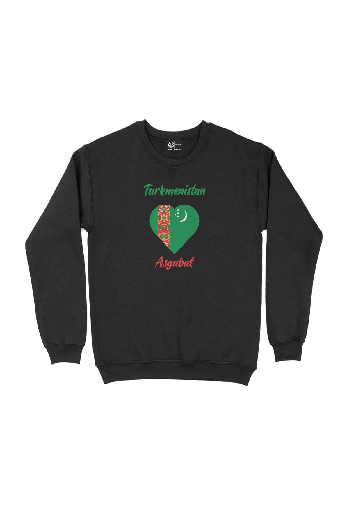 Aşkabat Türkmenistan Bayraklı Kalpli Siyah Sweatshirt