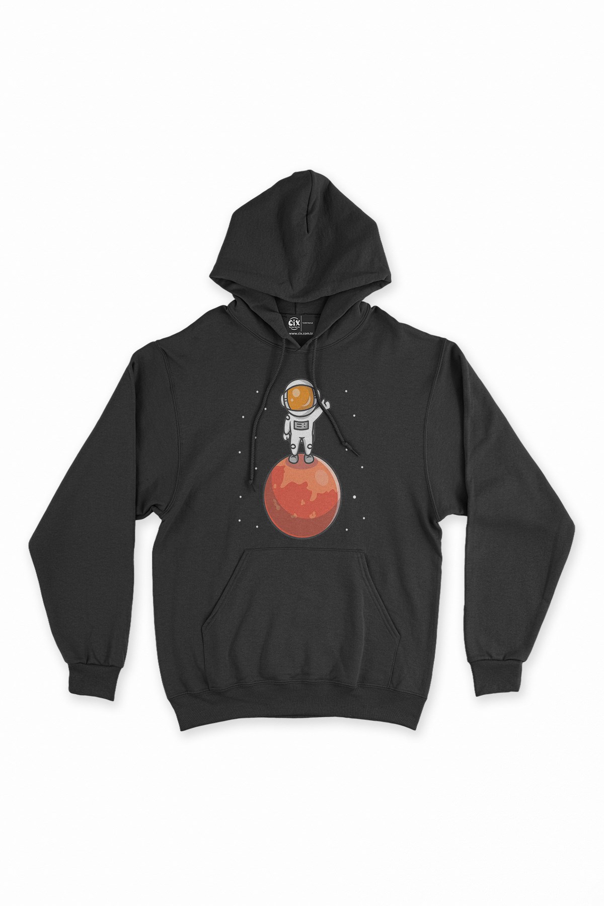 Astronot Merhaba Dünya Siyah Kapşonlu Sweatshirt Hoodie