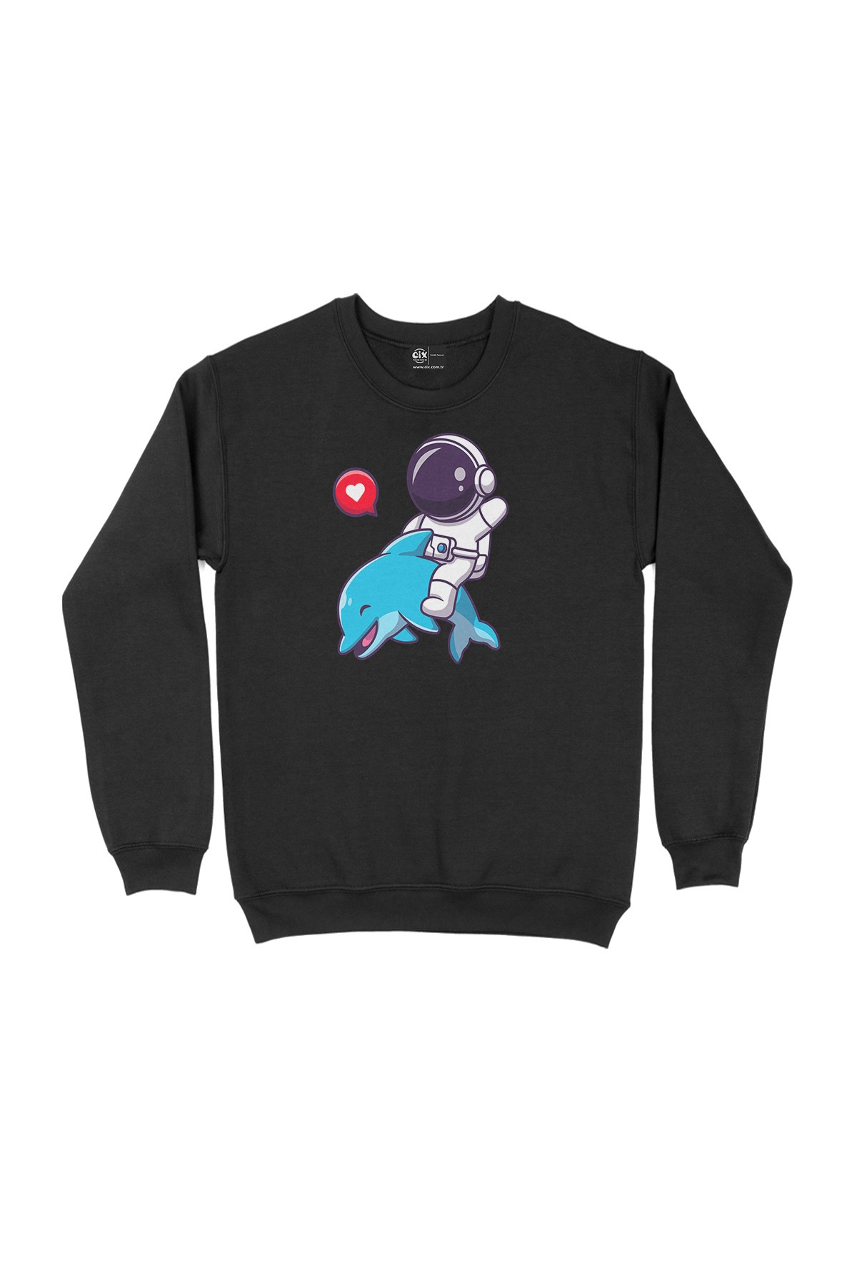Astronot ve Balina  Siyah Sweatshirt