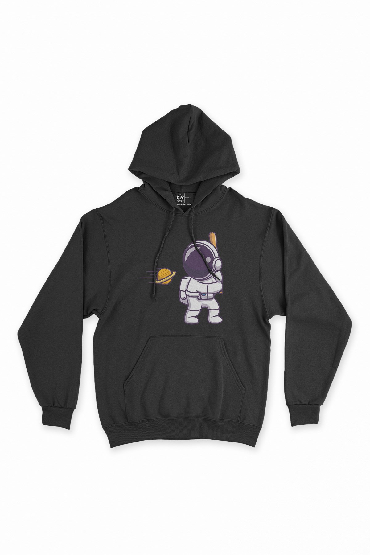 Astronot ve Beyzbol Siyah Kapşonlu Sweatshirt Hoodie