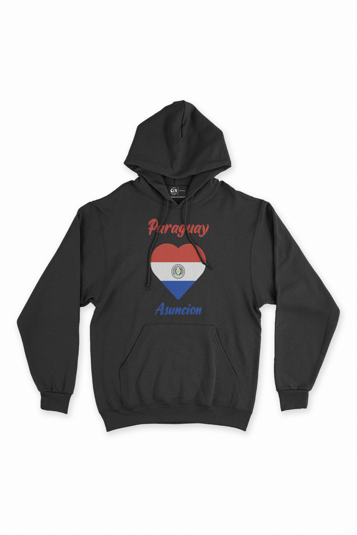 Asuncion Paraguay Bayraklı Kalpli Siyah Sweatshirt Hoodie