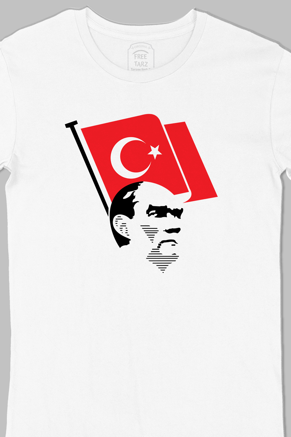 Atatürk ve Türk Bayrağı Büyük Baskılı Beyaz Tişört Atatürk ve Türk Bayrağı Büyük Baskılı Beyaz Tişört - Ücretsiz Kargo