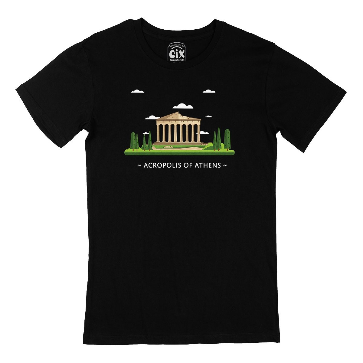 Atina Akropolis Siyah Tişört