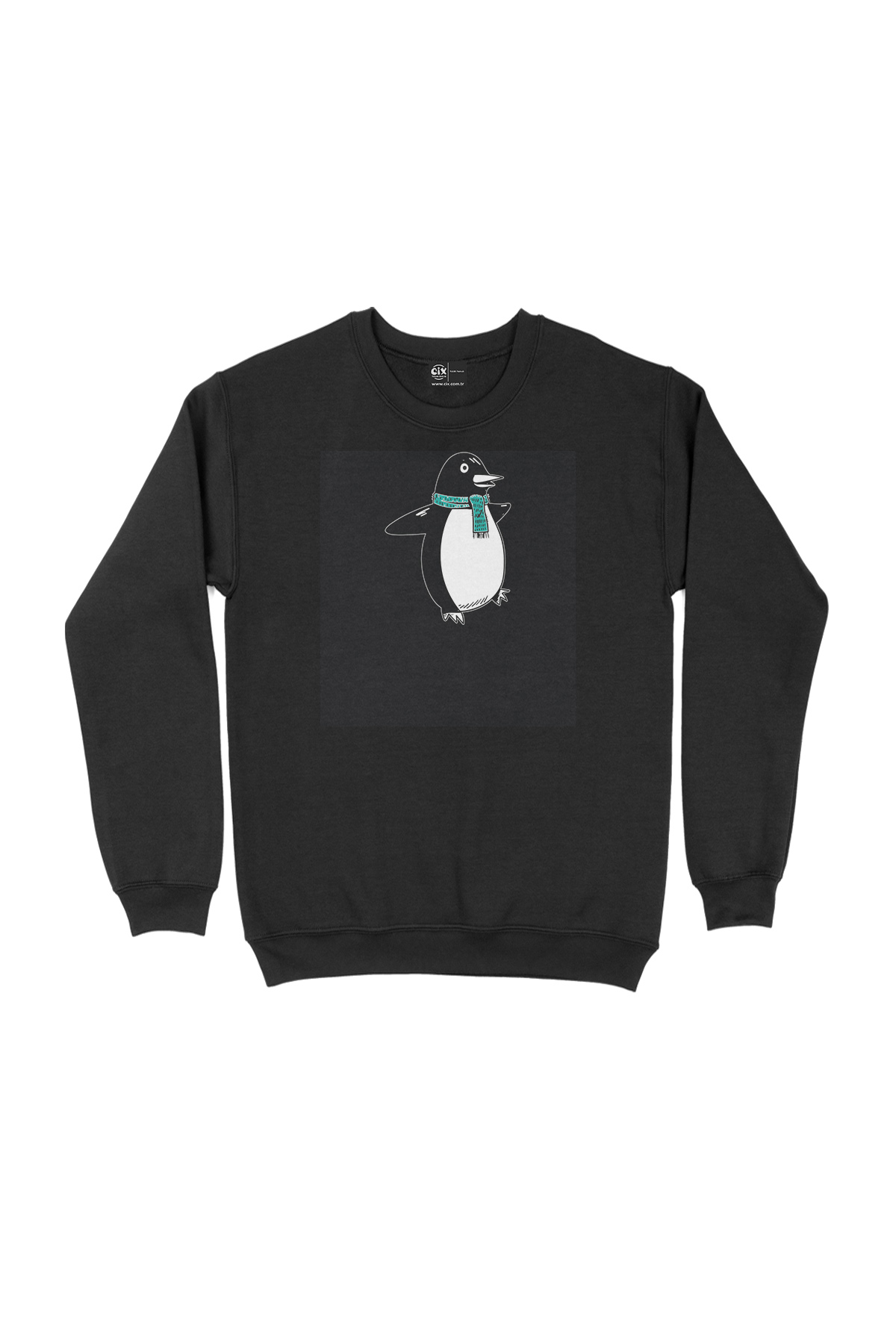 Atkılı Penguen Siyah Sweatshirt