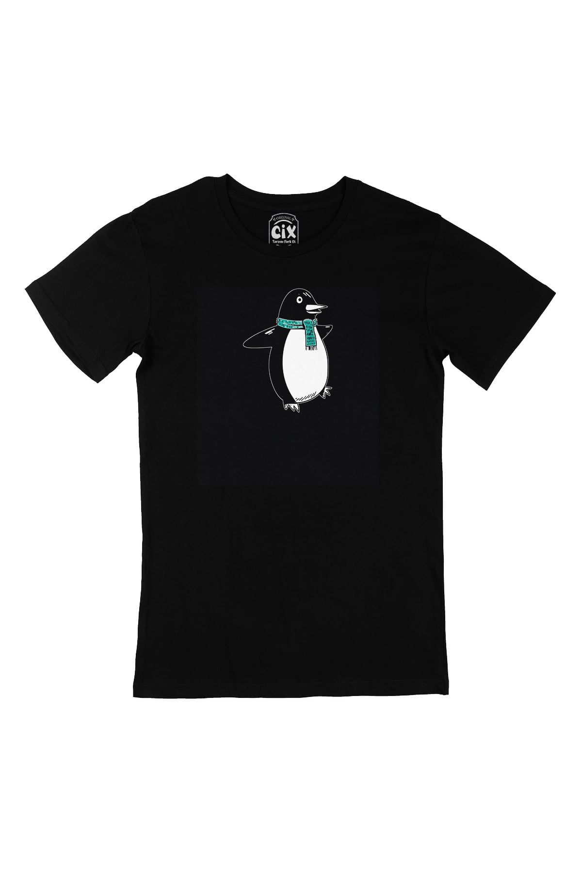 Atkılı Penguen Siyah Tişört