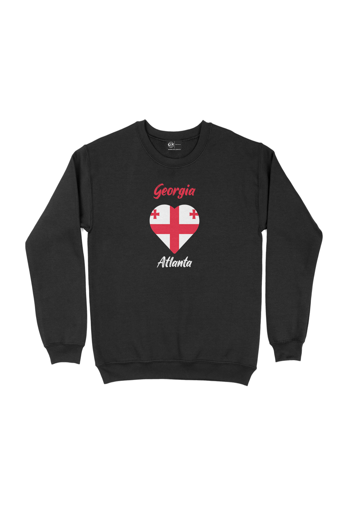 Atlanta Gürcistan Bayraklı Kalpli Siyah Sweatshirt
