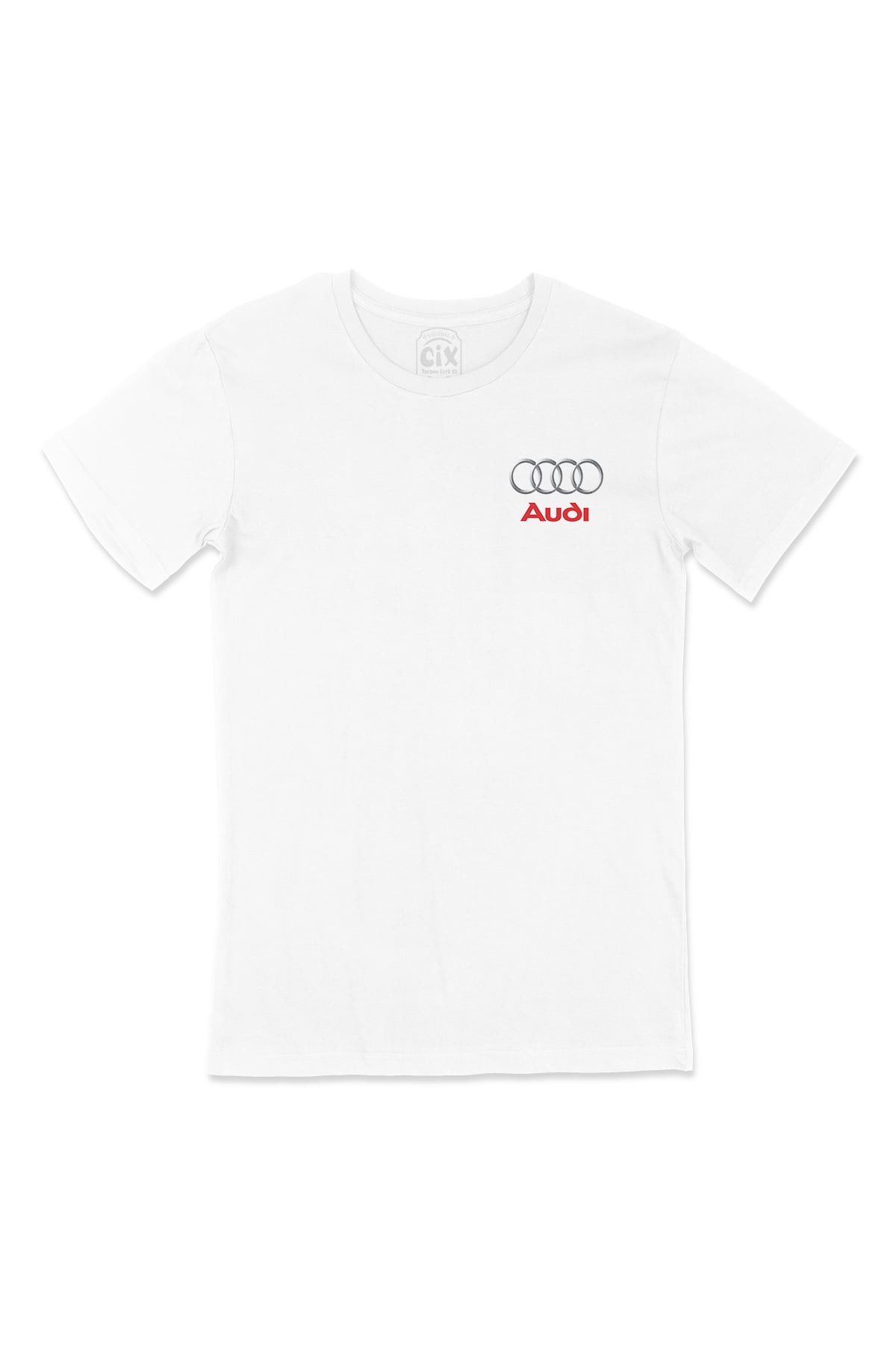 Audi Logolu Cep Logo Tasarımlı Beyaz Tişört