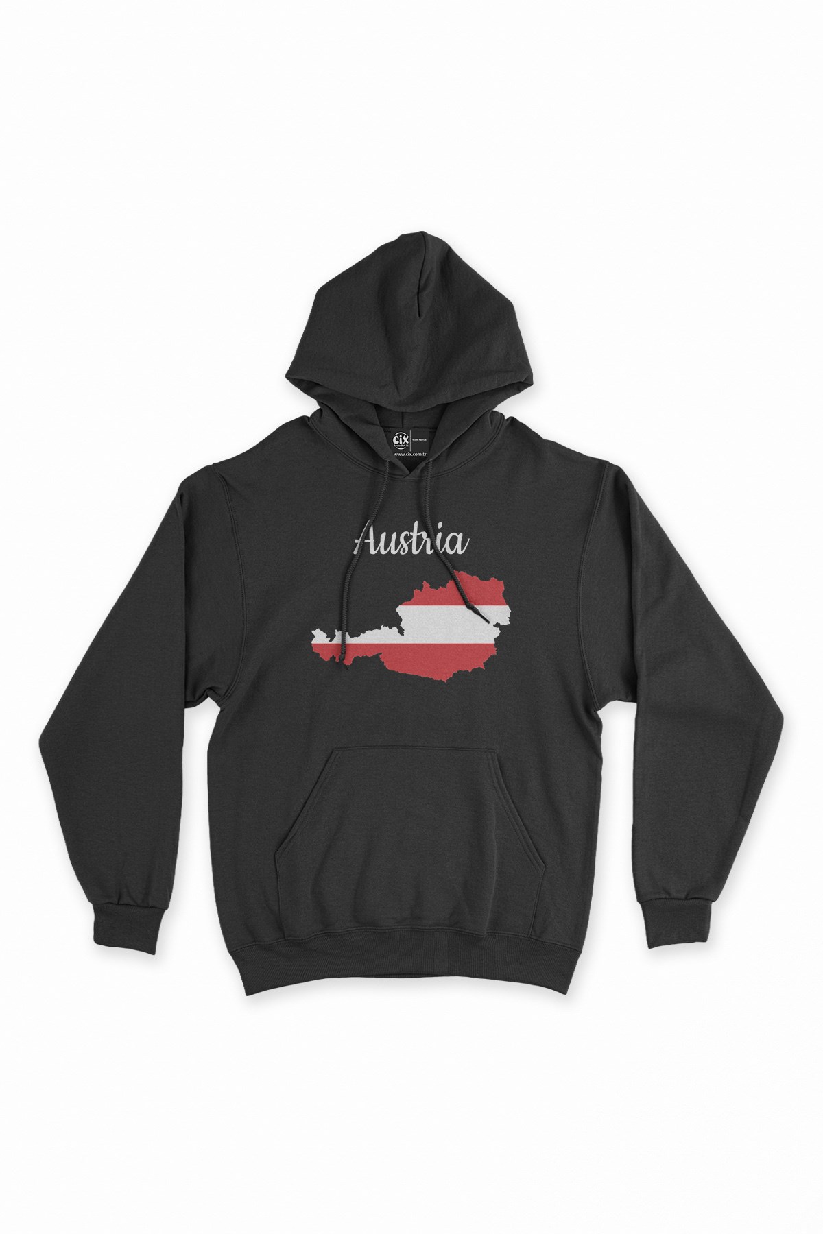 Avusturya Haritalı ve Bayraklı Siyah Kapşonlu Sweatshirt Hoodie