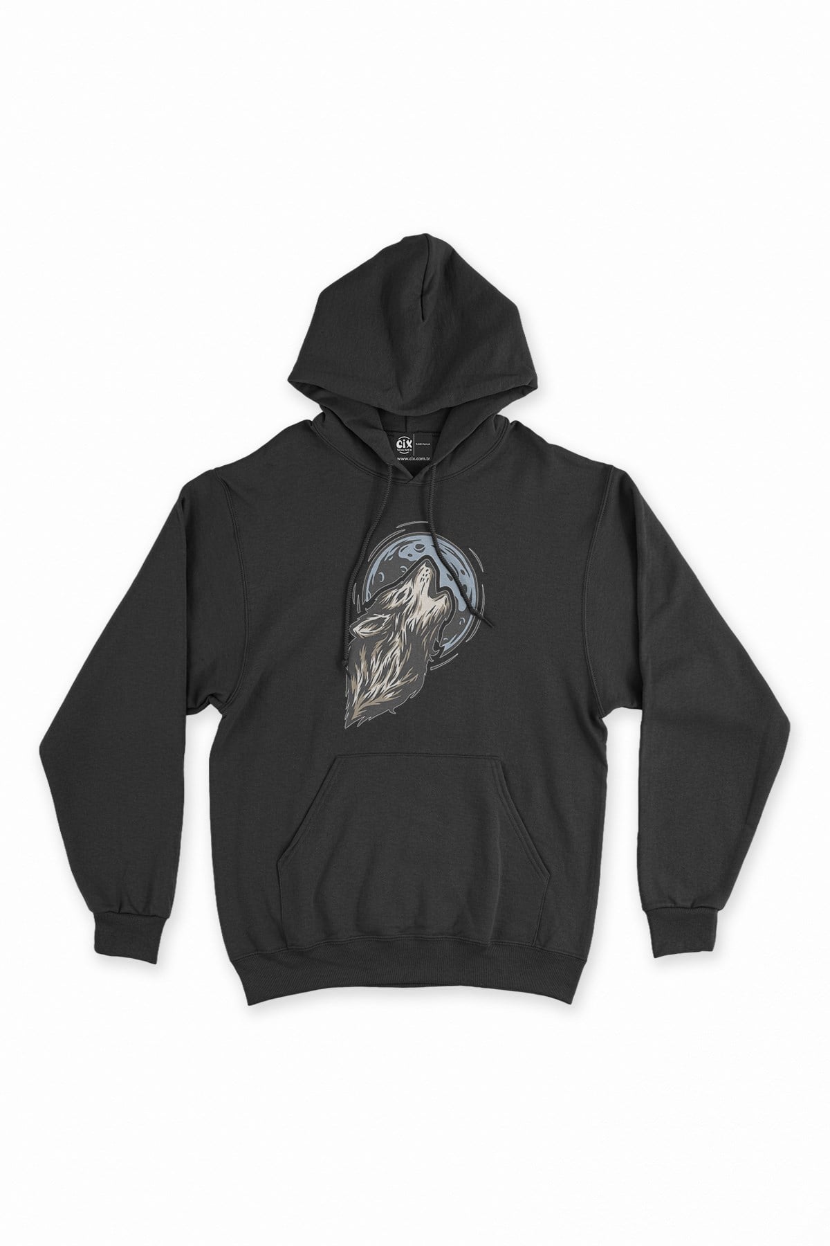 Ay Ve Kurt Siyah Kapşonlu Sweatshirt Hoodie