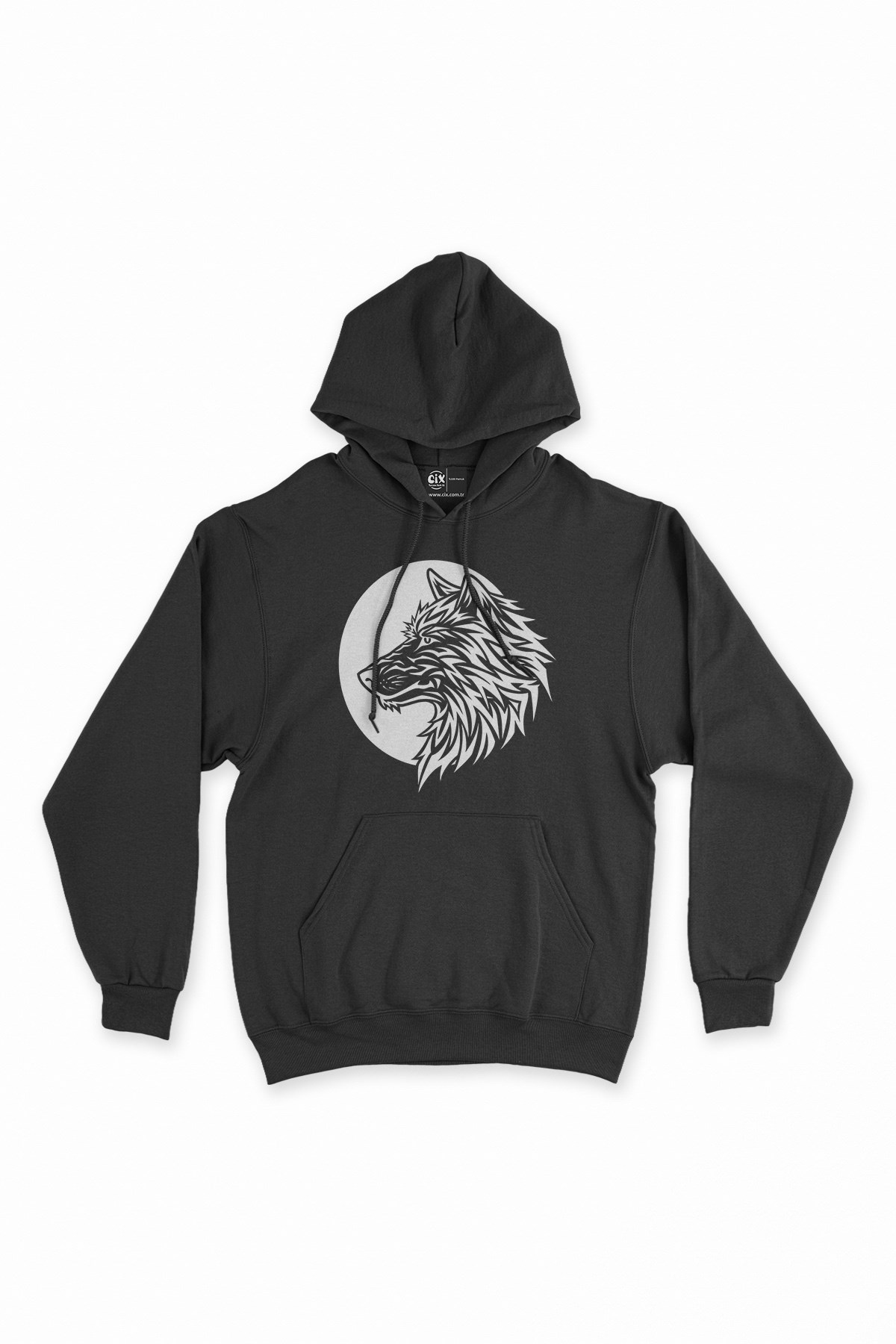 Aydaki Asil Kurt Siyah Kapşonlu Sweatshirt Hoodie