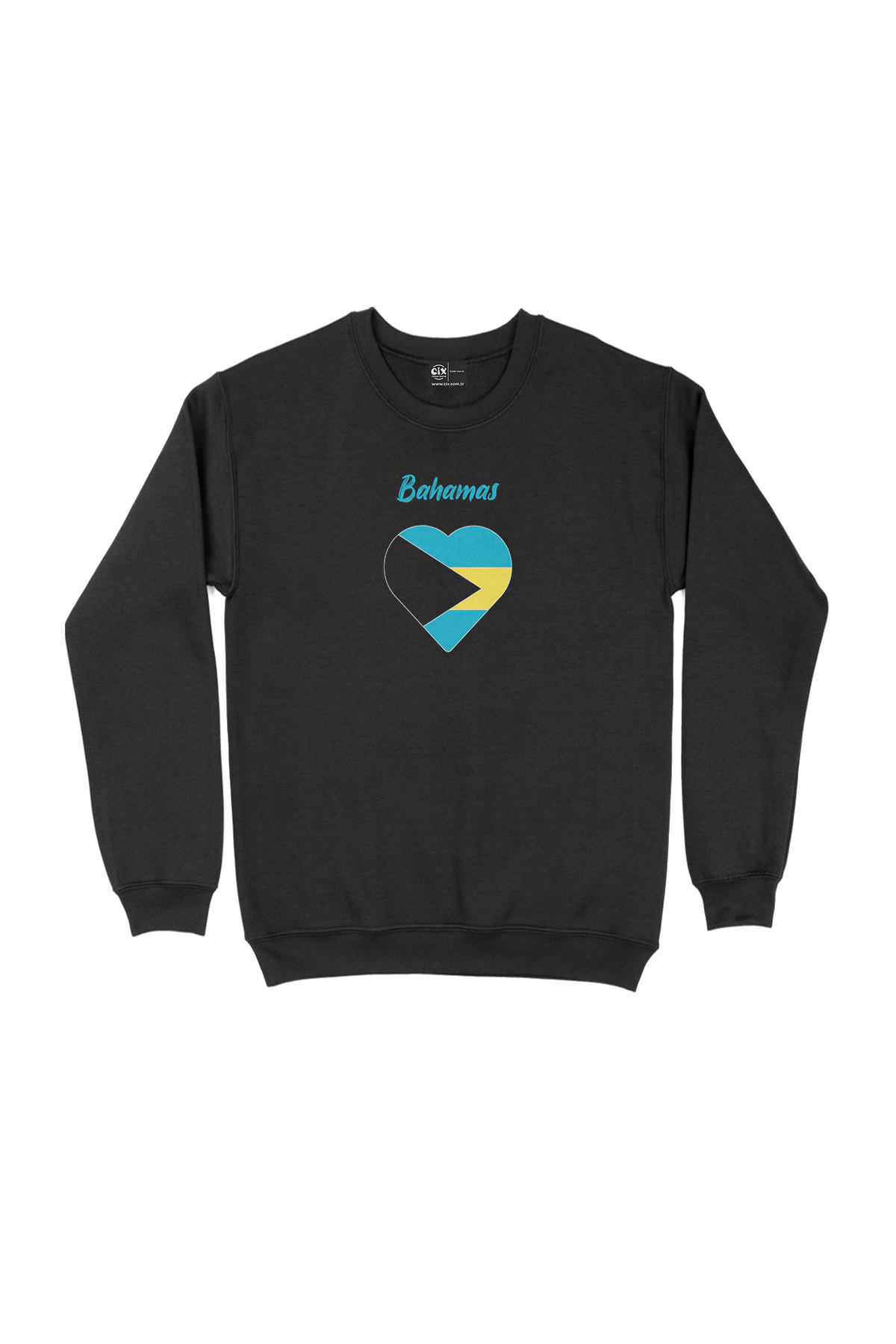 Bahamalar Bayraklı Kalpli Siyah Sweatshirt