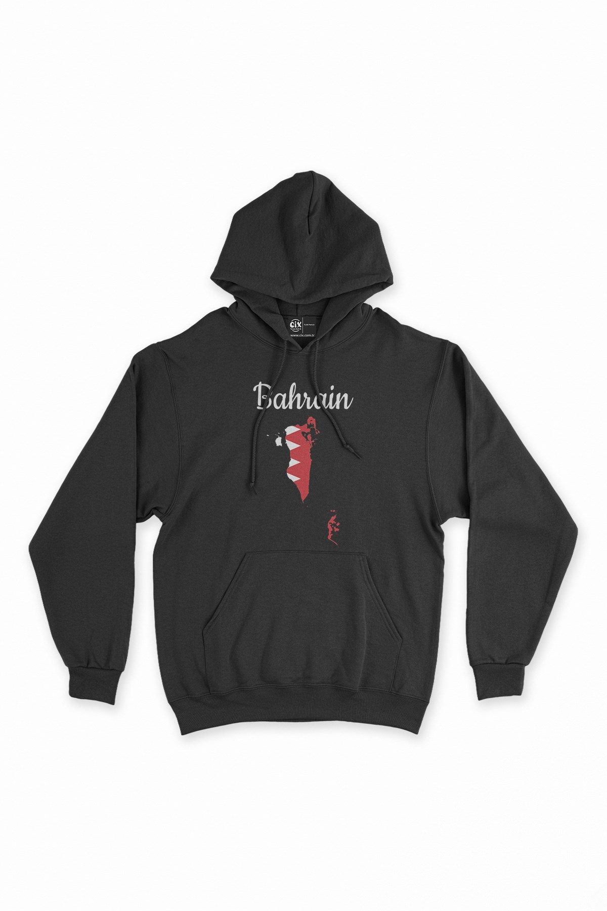 Bahreyn Haritalı ve Bayraklı Siyah Kapşonlu Sweatshirt Hoodie