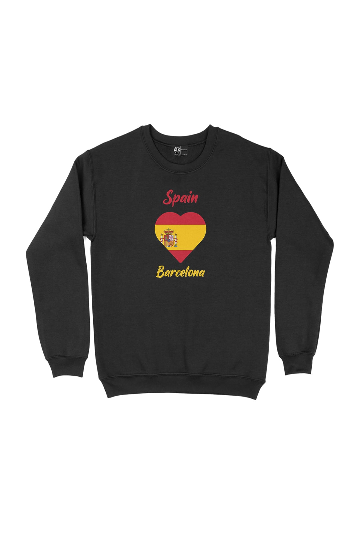 Barselona İspanya Bayraklı Kalpli Siyah Sweatshirt
