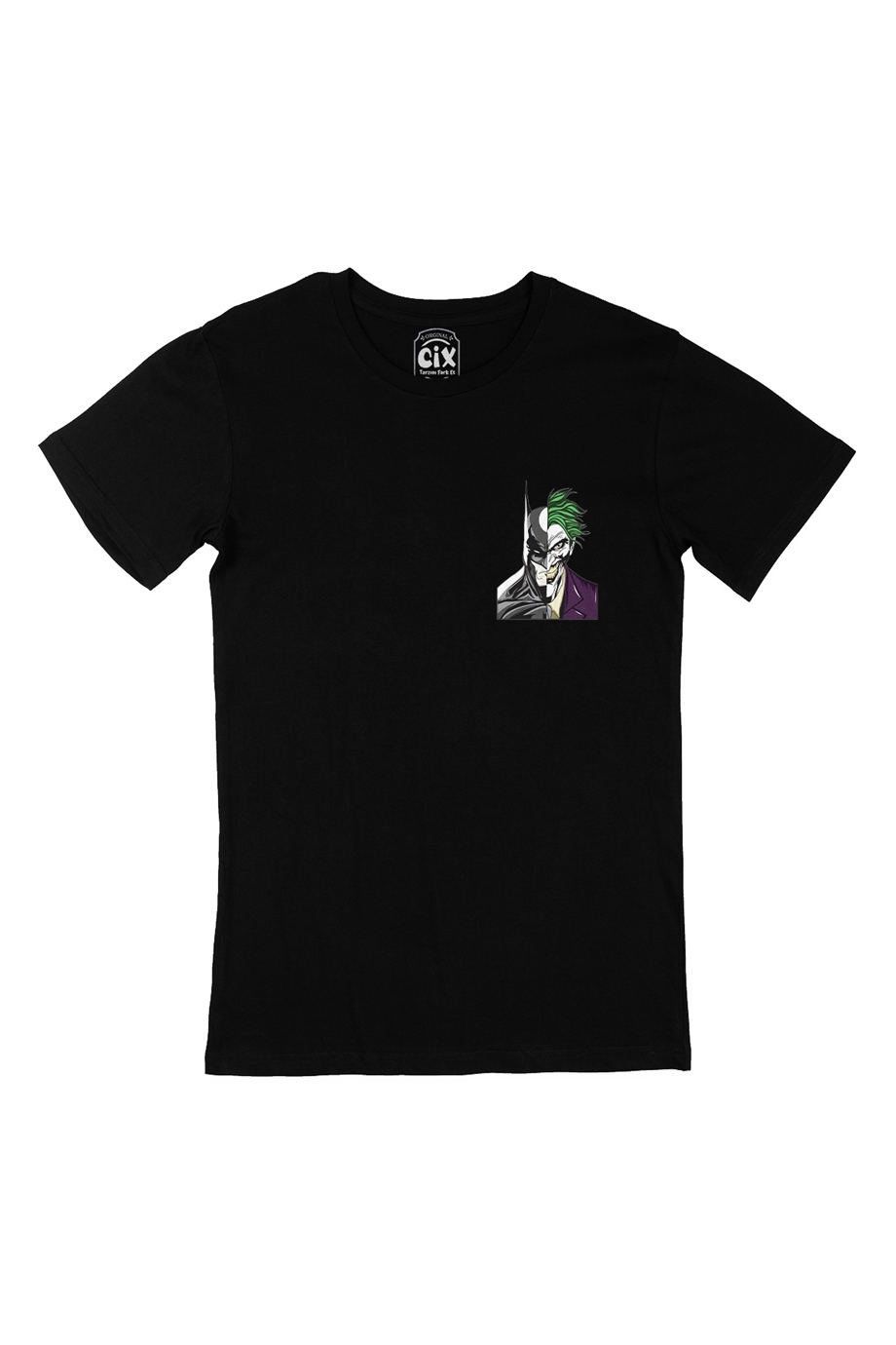 Batman & Joker Cep Logo Tasarımlı Siyah Tişört