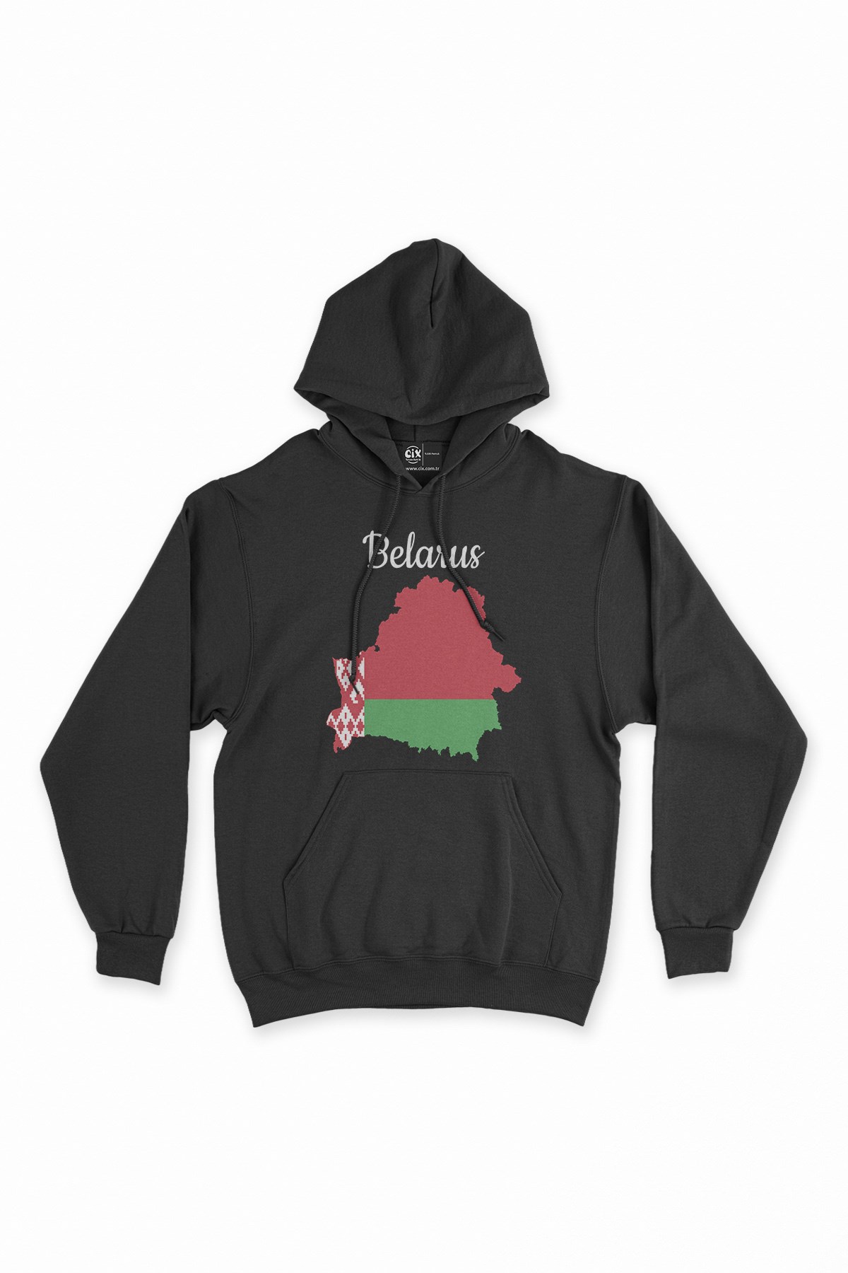 Belarus Haritalı ve Bayraklı Siyah Kapşonlu Sweatshirt Hoodie
