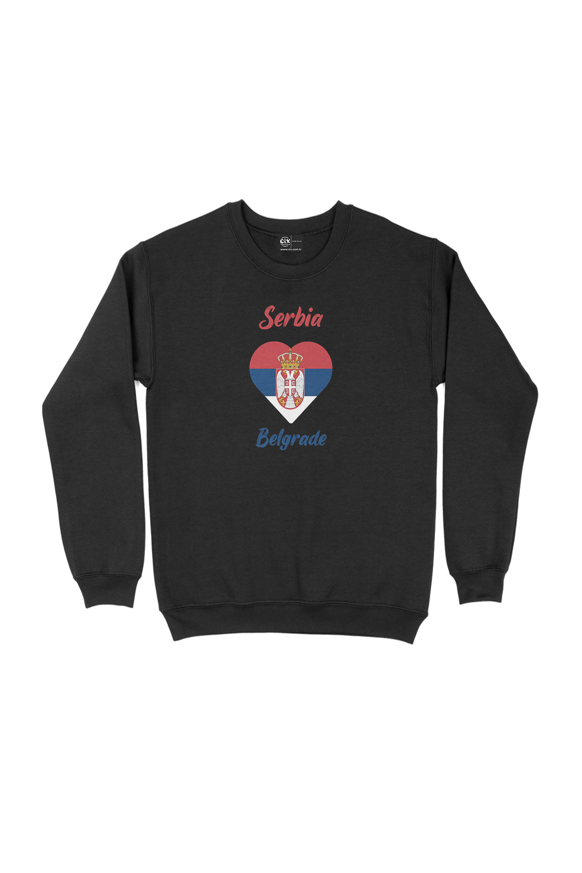 Belgrade Sırbistan Bayraklı Kalpli Siyah Sweatshirt