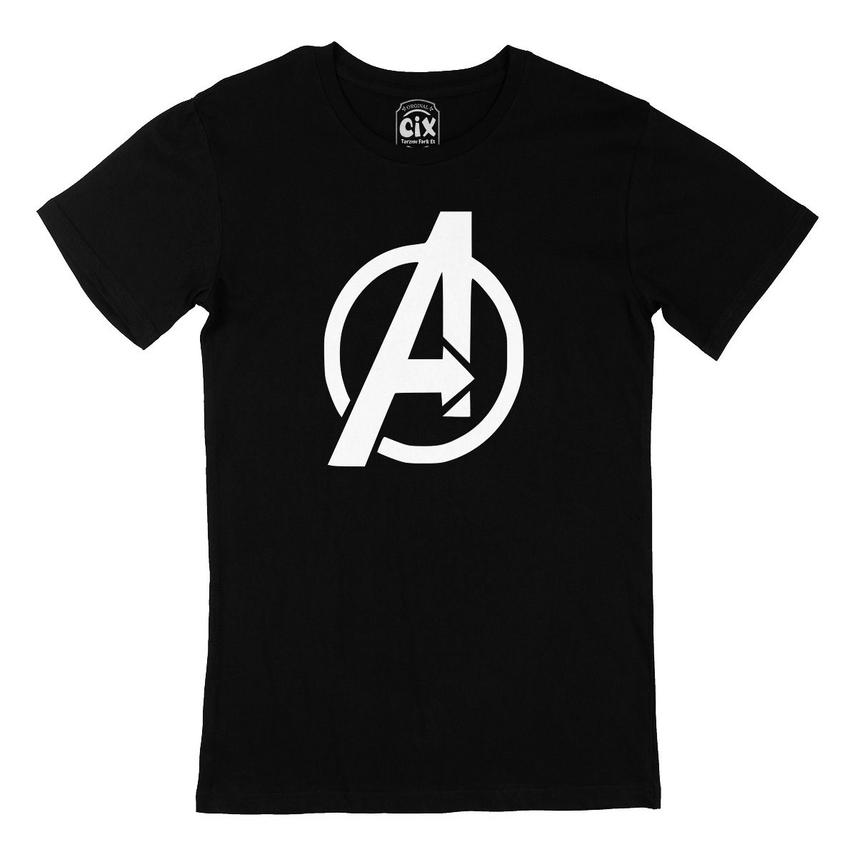 Beyaz Avengers Logolu Siyah Tişört