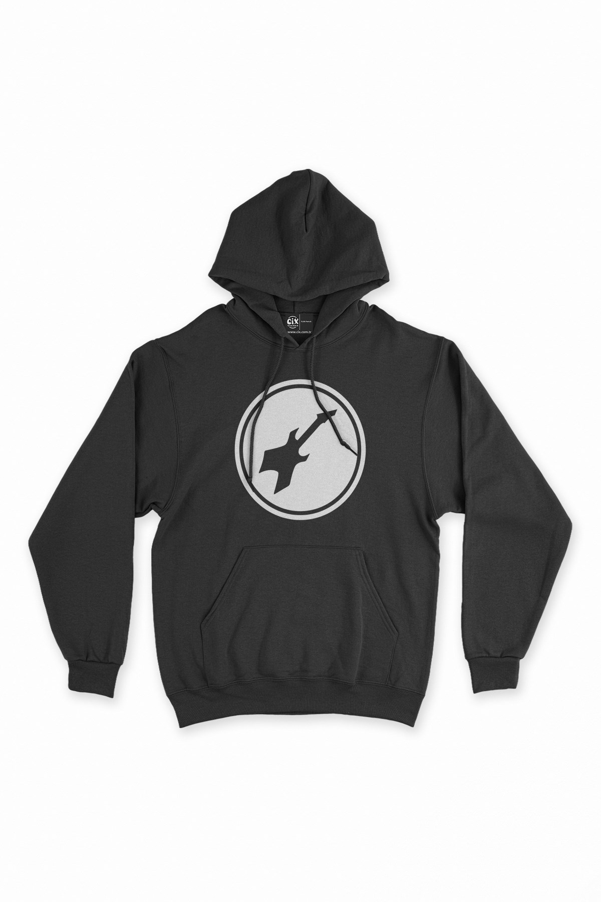 Beyaz Bass Gitar Siyah Kapşonlu Sweatshirt Hoodie