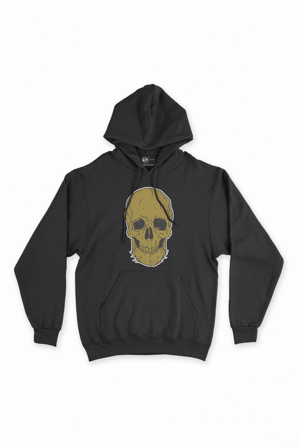 Beyaz Kuru Kafalı Siyah Kapşonlu Sweatshirt Hoodie