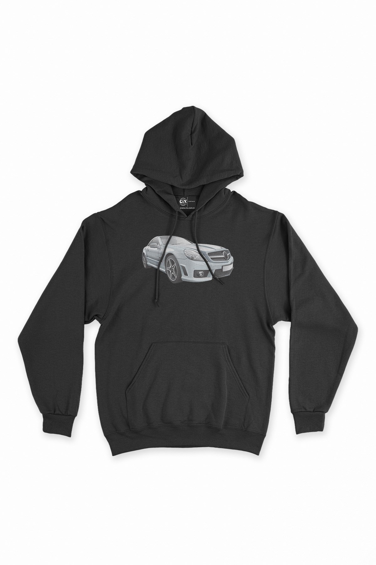 Beyaz Spor Araba Siyah Kapşonlu Sweatshirt Hoodie