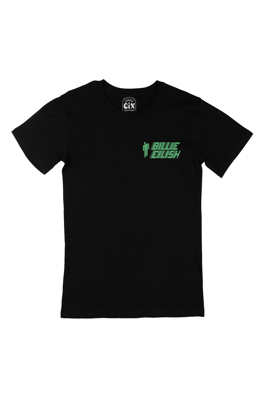 Billie Eilish Logo Tasarımlı Cep Logo Tasarımlı Siyah Tişört
