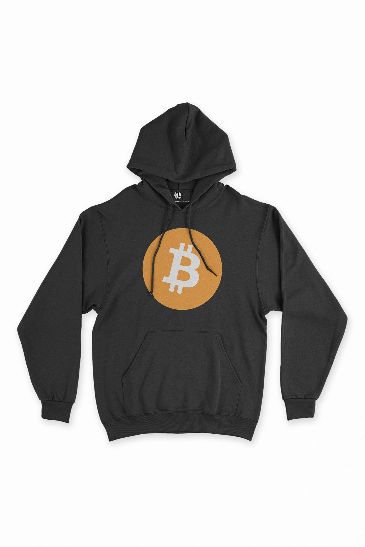 Bitcoin Logolu Siyah Kapşonlu Sweatshirt Hoodie